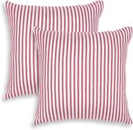 cackleberry home red and white ticking stripe cotton throw pillow case covers 🔴 22 x 22 inches, set of 2 - decorative square cushion covers for home décor логотип