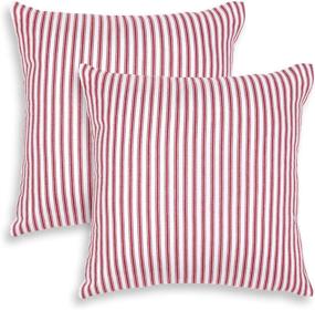 img 3 attached to Cackleberry Home Red and White Ticking Stripe Cotton Throw Pillow Case Covers 🔴 22 x 22 Inches, Set of 2 - Decorative Square Cushion Covers for Home Décor