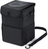 🚗 houseday car trash can: waterproof 3 gallon bin with lid & storage pocket - xl car trash organizer in black logo