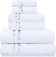 luxury cotton bath towel set - 6 piece spa quality, absorbent and soft bathroom towels - includes 2 bath towels, 2 hand towels, 2 washcloths - white logo