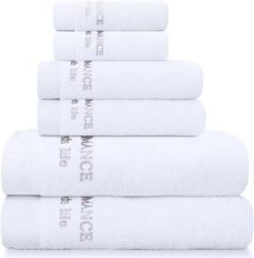 img 4 attached to Luxury Cotton Bath Towel Set - 6 Piece Spa Quality, Absorbent and Soft Bathroom Towels - Includes 2 Bath Towels, 2 Hand Towels, 2 Washcloths - White