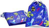 fun and functional drawstring favor bags for kids science birthday party - 10x12 inches, 12 pack! logo