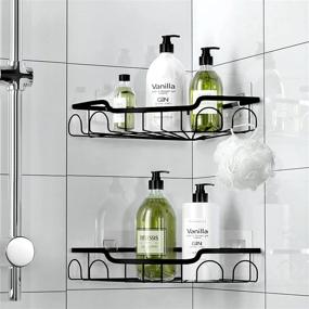 img 4 attached to HBlife Corner Shower Caddy | No Drilling Bathroom & Kitchen Organizer | Waterproof Adhesive | SUS304 Stainless Steel | 2 Pack | Black