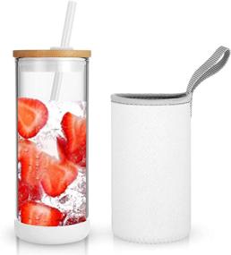 img 4 attached to 🥤 Tronco 20oz Iced Coffee Cup Glass Tumbler with Straw, Bamboo Lid, and Insulator Sleeve: Reusable Smoothie Cup and Water Bottle