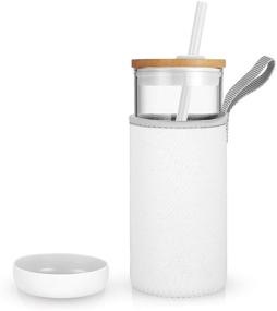 img 3 attached to 🥤 Tronco 20oz Iced Coffee Cup Glass Tumbler with Straw, Bamboo Lid, and Insulator Sleeve: Reusable Smoothie Cup and Water Bottle