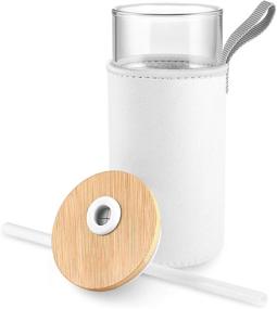 img 2 attached to 🥤 Tronco 20oz Iced Coffee Cup Glass Tumbler with Straw, Bamboo Lid, and Insulator Sleeve: Reusable Smoothie Cup and Water Bottle