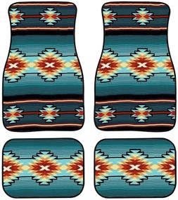 img 4 attached to Jiueut Southwest Tribal Aztec Turquoise Carpet Car SUV Truck Floor Mats 4 PCS