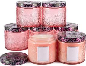 img 4 attached to Pink Embossed Glass Candle Container, 10 oz - Pack of 9 with Tin Lid and Labels