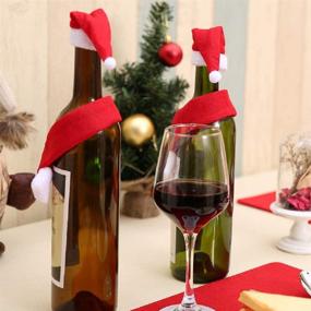 img 2 attached to Set of 2 Mini Santa Claus Hat and Scarf for Silverware Holders, Candy Covers, Wine Bottle Decorations – Perfect for Christmas