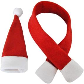 img 3 attached to Set of 2 Mini Santa Claus Hat and Scarf for Silverware Holders, Candy Covers, Wine Bottle Decorations – Perfect for Christmas