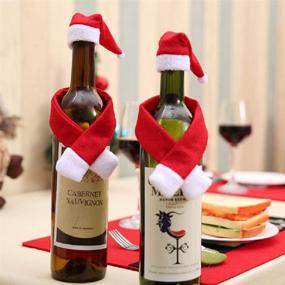 img 4 attached to Set of 2 Mini Santa Claus Hat and Scarf for Silverware Holders, Candy Covers, Wine Bottle Decorations – Perfect for Christmas