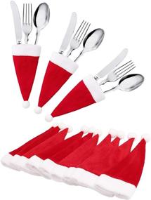 img 1 attached to Set of 2 Mini Santa Claus Hat and Scarf for Silverware Holders, Candy Covers, Wine Bottle Decorations – Perfect for Christmas