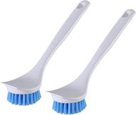 eyliden pot and pan cleaning brush, 2-pack kitchen scrub brush with non-slip handle, dish brush for pot pan cast iron skillet dishes cleaning, sink & bathroom brushes (white & blue) logo