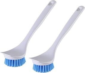 img 4 attached to Eyliden Pot and Pan Cleaning Brush, 2-Pack Kitchen Scrub Brush with Non-Slip Handle, Dish Brush for Pot Pan Cast Iron Skillet Dishes Cleaning, Sink & Bathroom Brushes (White & Blue)