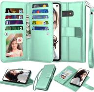 📱 njjex galaxy s10e wallet case - 5.8" pu leather flip folio with 9 card slots, detachable kickstand, magnetic closure, wrist strap - mint logo