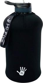 img 1 attached to HI Five 2.2 L Motivational Leakproof BPA Free Tritan Water Bottle with Two Lids, Neoprene Sleeve, Time Marker - Ideal for Sports, Fitness, Gym, Outdoors (Black)