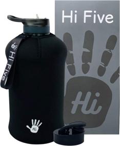 img 3 attached to HI Five 2.2 L Motivational Leakproof BPA Free Tritan Water Bottle with Two Lids, Neoprene Sleeve, Time Marker - Ideal for Sports, Fitness, Gym, Outdoors (Black)