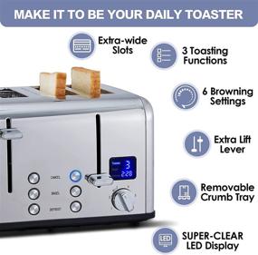 img 3 attached to 🍞 CUSIMAX 4 Slice Toaster: Ultra-Clear LED Display, Wide Slots & Dual Control Panels for Perfect Toast, Removable Crumb Trays - Stainless Steel Toaster