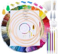 jupean embroidery kit: comprehensive 211 pc starter set with 🧵 100 color threads, hoops, and instructions – perfect for embroidery beginners logo