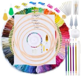 img 4 attached to Jupean Embroidery Kit: Comprehensive 211 Pc Starter Set with 🧵 100 Color Threads, Hoops, and Instructions – Perfect for Embroidery Beginners