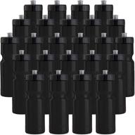 🏴 bulk pack of 24 sports squeeze water bottles - 22 oz. capacity - bpa free with easy open push/pull cap - made in usa (black) logo