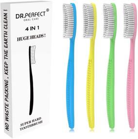 img 4 attached to 🦷 DR. PERFECT Extra Hard & Firm Toothbrush: BPA Free, Large Long Head, Whitening Teeth - Pack of 4