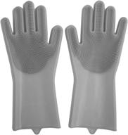 🧤 anzoee reusable silicone dishwashing gloves - rubber scrubbing gloves for dishes with sponge scrubbers - gray logo