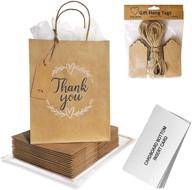 🛍️ large kraft brown paper gift bags with handles - 50pc bulk set, includes cardboard bottom, hang tags, tissue paper - perfect for retail business, party favors, wrapping presents - 10x8x4.75 inches logo