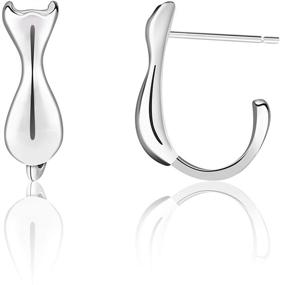 img 4 attached to 🐱 Sterling Silver Cat Earrings: Stylish Stud Hoop Jewelry Gifts for Women & Teen Girls