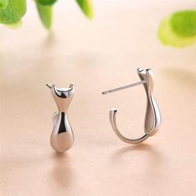 img 1 attached to 🐱 Sterling Silver Cat Earrings: Stylish Stud Hoop Jewelry Gifts for Women & Teen Girls