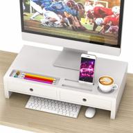 white wood monitor stand riser with drawer - organize & elevate your computer desk with storage - 20.50l 10.60w 4.80h inch logo