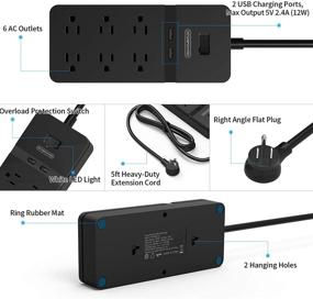 img 3 attached to 🔌 Черная полоса питания с защитным от напряжения устройством, коробкой для управления кабелями, 6 розетками, 2 портами USB, переключателем, плоским разъемом, удлинителем 1,5 м - идеально подходит для дома и офиса + коробка для организации кабелей