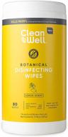 cleanwell botanical lemon disinfecting wipes - 80 count (1 pk) | kills 99.9% of household germs, plant-derived | no-rinse antibacterial cleaner | multi-surface, family friendly, cruelty free logo