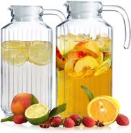 🥤 glass pitchers set of 2 with lid and spout, 1.8 liters ribbed design fridge door water dispenser – perfect for chilled beverages, homemade juice, iced tea, or water logo