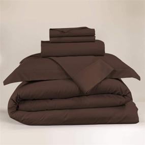 img 2 attached to 🛏️ Набор одеял из 6 предметов Nestl из трех видов хлопковой ткани - простыня с глубоким карманом, замочная застежка на одеяло, 2 прохладные наволочки, 2 наволочки - размер Queen, шоколадно-коричневый