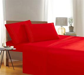 img 3 attached to Elegant Comfort 1500 Thread Count Egyptian Quality 3-Piece Bed Sheet Set - Wrinkle & Fade Resistant, Ultra Soft Luxurious Set with Flat Sheet, Fitted Sheet, and Pillowcase - Twin/Twin XL Size - Exotic Red