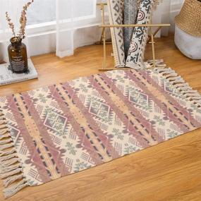 img 4 attached to 🛀 KIMODE Bohemian Cotton Area Rug: Vibrant Red, Hand-Woven Print with Tassels - Perfect for Bathroom, Bedroom, Living Room, and More (2' x 3')