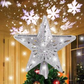 img 4 attached to Lighted Snowflake Christmas Tree Topper with Rotating 🎄 Projector - 3D Glitter Snow Tree Decorations for Holiday Party