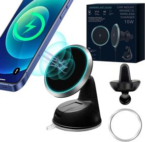 img 4 attached to 🔌 Magsafe Compatible Magnetic Wireless Car Charger, 15W Qi Fast Charging for iPhone 13/12/12 Pro/12 Pro Max/12 Mini – Air Vent & Dashboard Mount, Wireless Car Charger Holder Dock