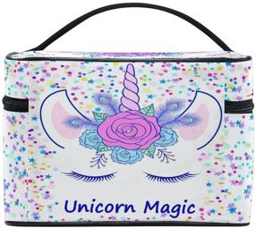 img 2 attached to 🦄 ZOEO Makeup Train Case Cream Unicorn Head Cute Cat Eye Star Korean Carrying Portable Zip Travel Cosmetic Brush Bag Organizer for Girls Women - Large White Elephant Gift