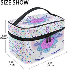 img 3 attached to 🦄 ZOEO Makeup Train Case Cream Unicorn Head Cute Cat Eye Star Korean Carrying Portable Zip Travel Cosmetic Brush Bag Organizer for Girls Women - Large White Elephant Gift