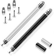 premium stainless-steel fine point stylus pens for touch screens, compatible with ipad, iphone, android, tablet, laptop, samsung, kindle - with 7 extra replacement tips (black/silver) logo