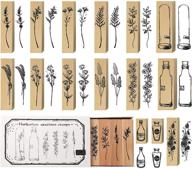 vintage wooden rubber stamp set - 15 pieces of floral and plant designs for diy crafts, card making, letter diary, scrapbook painting - beautiful vintage style logo