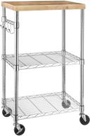 enhanced amazon basics kitchen storage microwave rack cart with adjustable shelves, 175 lbs capacity - chrome/wood, caster wheels logo