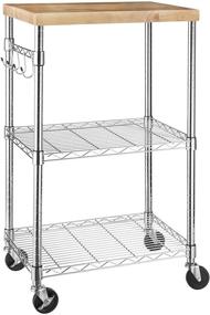 img 4 attached to Enhanced Amazon Basics Kitchen Storage Microwave Rack Cart with Adjustable Shelves, 175 lbs Capacity - Chrome/Wood, Caster Wheels