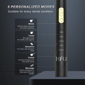 img 1 attached to 🦷 XFU 3 Dupont Brush Head Sonic Electric Toothbrush for Adults and Kids, 5 Modes, IPX7 Waterproof, Built-in 2 Minute Timer, 40,000 VPM XF-2011 (Black)