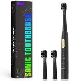 img 4 attached to 🦷 XFU 3 Dupont Brush Head Sonic Electric Toothbrush for Adults and Kids, 5 Modes, IPX7 Waterproof, Built-in 2 Minute Timer, 40,000 VPM XF-2011 (Black)