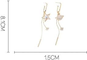 img 2 attached to Seakuur Long Chain Star Asymmetric Earrings: Stellar Asymmetrical Studs with Crystal Accents for Women & Girls