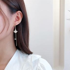 img 1 attached to Seakuur Long Chain Star Asymmetric Earrings: Stellar Asymmetrical Studs with Crystal Accents for Women & Girls