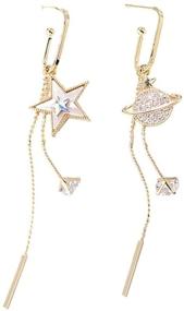 img 4 attached to Seakuur Long Chain Star Asymmetric Earrings: Stellar Asymmetrical Studs with Crystal Accents for Women & Girls